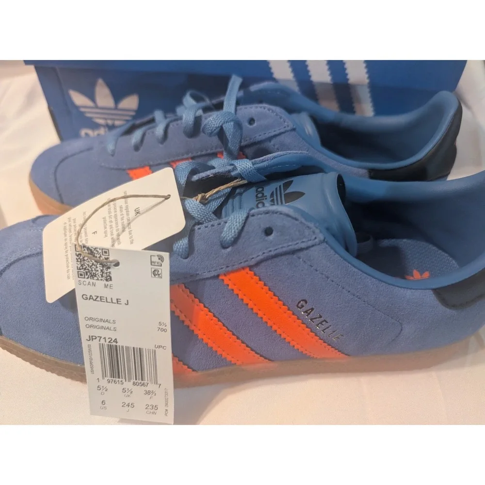 adidas Gazelle J Kids Youth 6 Blue Orange Shoes JP7124 New In Box FR 38 2/3NIB